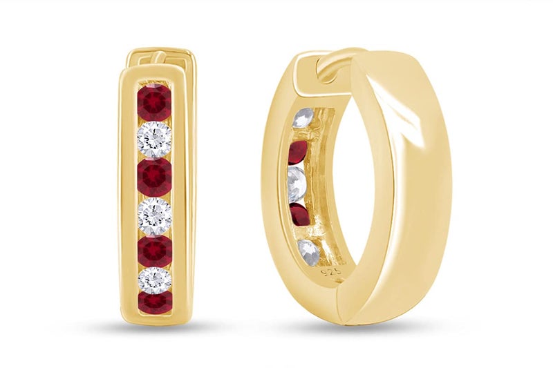 AFFY Huggie Earrings for Women, 14K Yellow Gold Over Sterling Silver Hoop Earrings with Simulated Ruby and White Cubic Zirconia, Dainty Elegant Jewelry Gift - Image 3